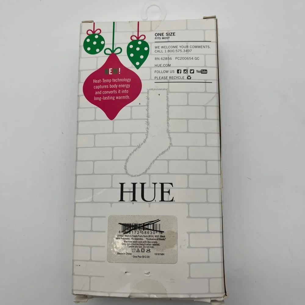 Hue Socks Womens One Size Black Warm & Toasty Furry Heat-Temp Technology U20922